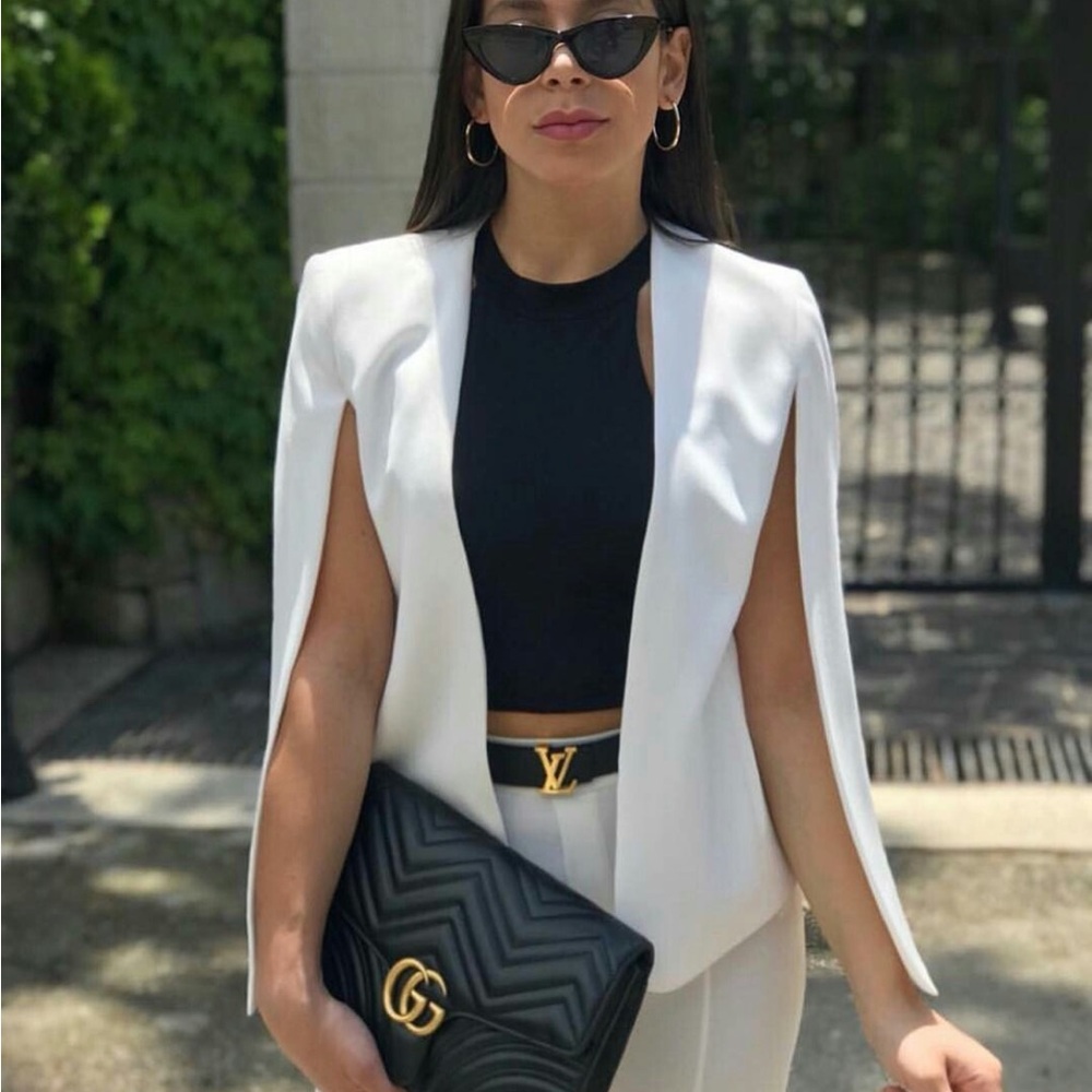 ZARA White Open-Front Cape Blazer